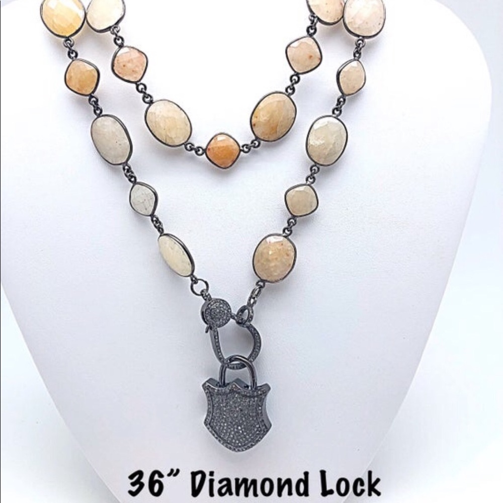 Chalcedony Chain W/Diamond Padlock & Lobster Clasp